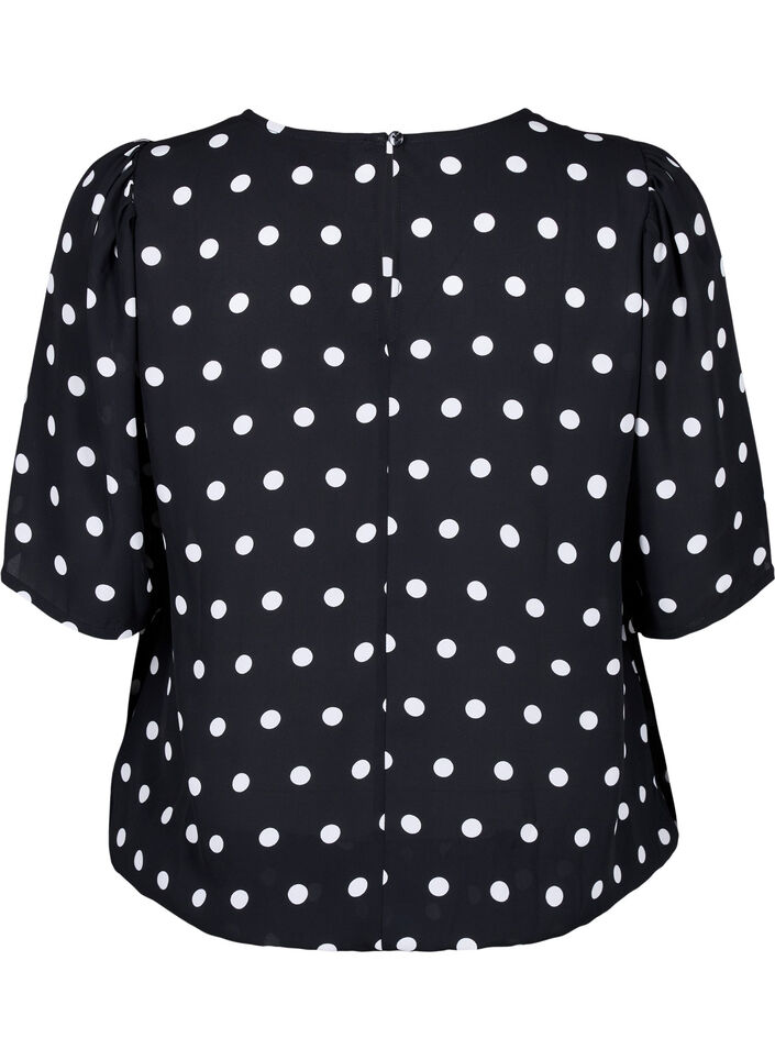 Prikkete bluse med korte ermer, Black W. White Dot, Packshot image number 1