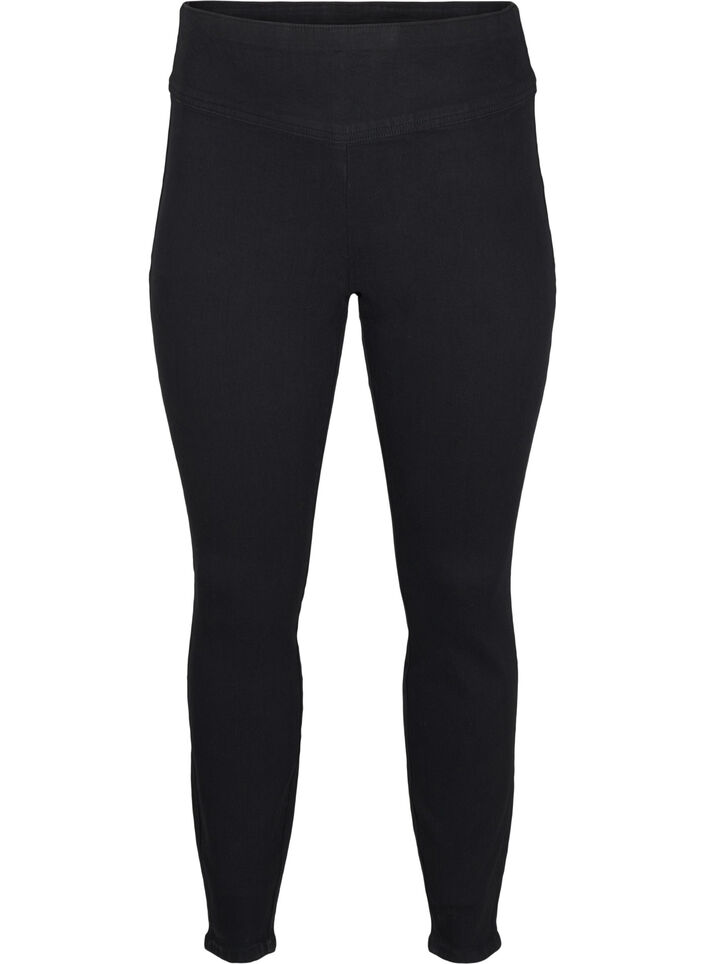 Elastiske jeggings med høy midje, Svart, Packshot image number 0