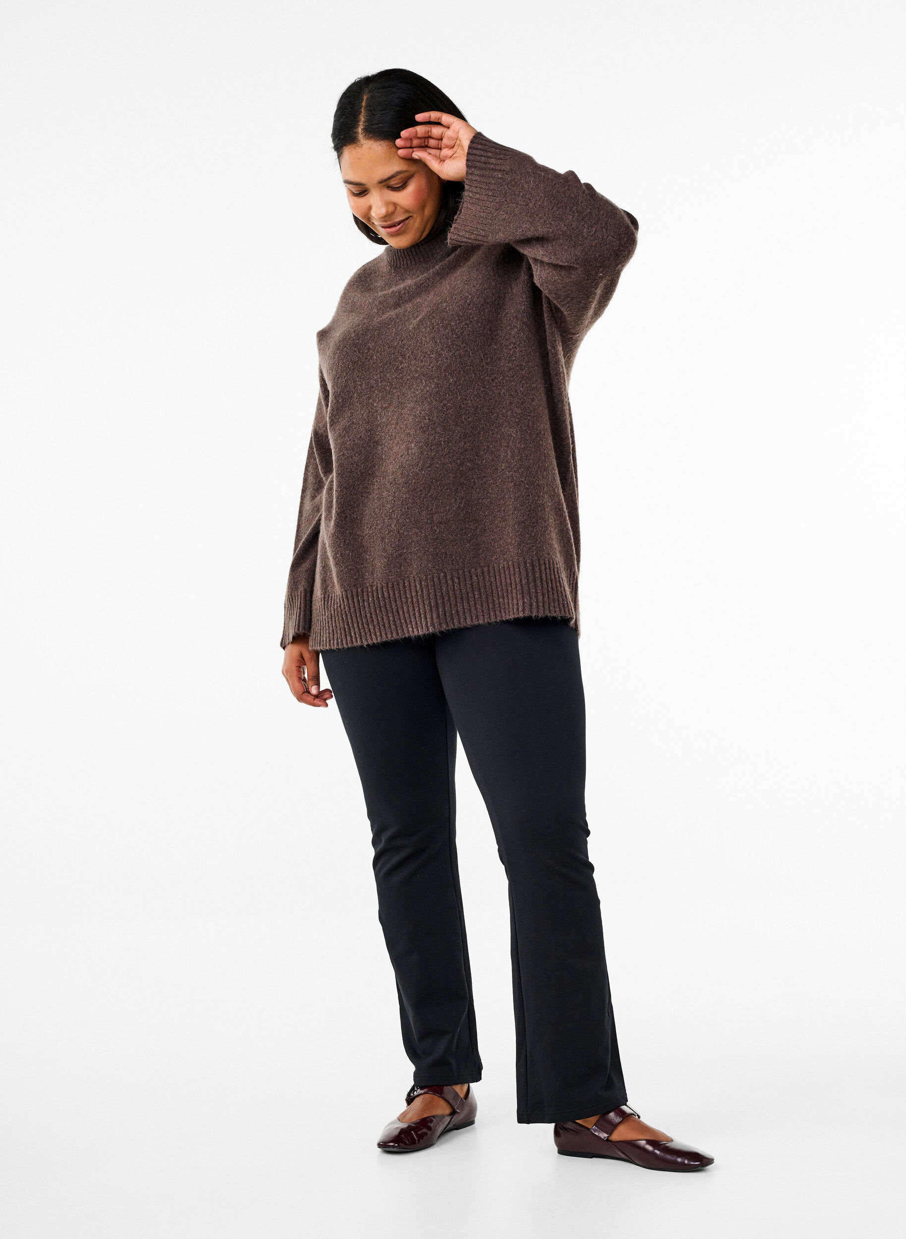 ZizziUtsvingte jerseybukser, Svart, Model image number 0