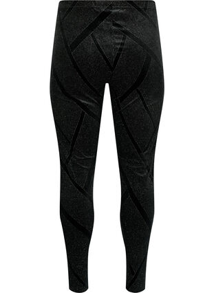 Velour leggings med glitter og mønster, Black, Packshot image number 1