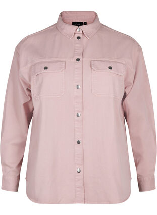 Zizzi Ensfarget dongeriskjorte med brystlommer, Pale Mauve, Packshot image number 0