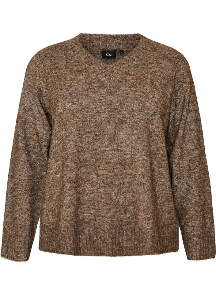 Genser med V-hals, Brun, Packshot image number 0