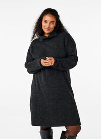 FLASH - Strikket kjole med høy hals, Grå FLASH - Strikket kjole med høy hals, Grå, Model