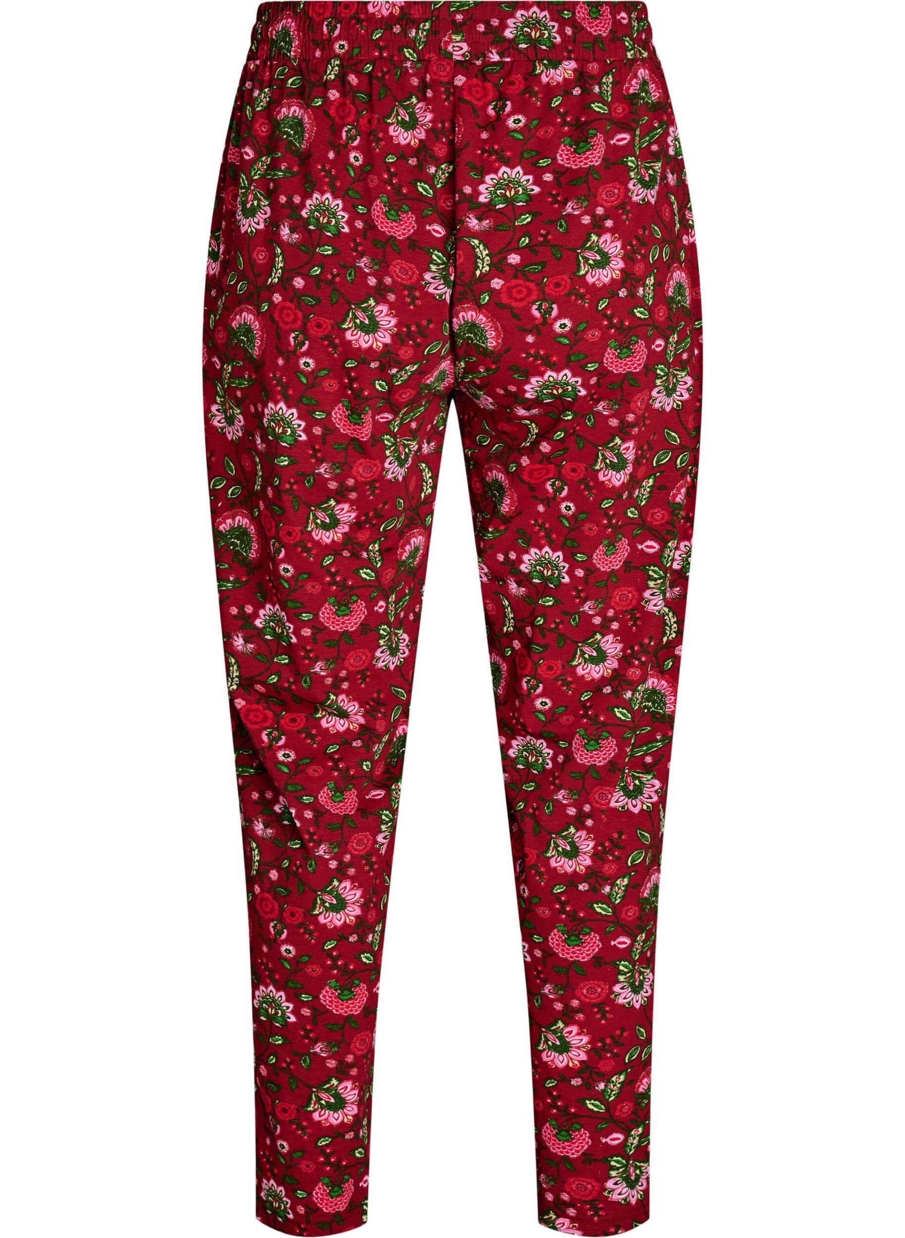 ZizziBomulls pyjamasbukser med trykk, R&oslash;d, Packshot image number 1