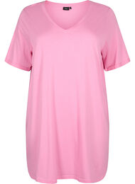 Ensfarget oversized T-skjorte med V-hals, Rosebloom