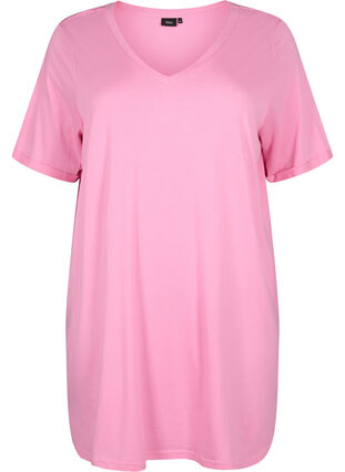 Ensfarget oversized T-skjorte med V-hals, Rosebloom, Packshot image number 0
