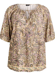 Viskose bluse med paisley-trykk og knytesnor, Gul