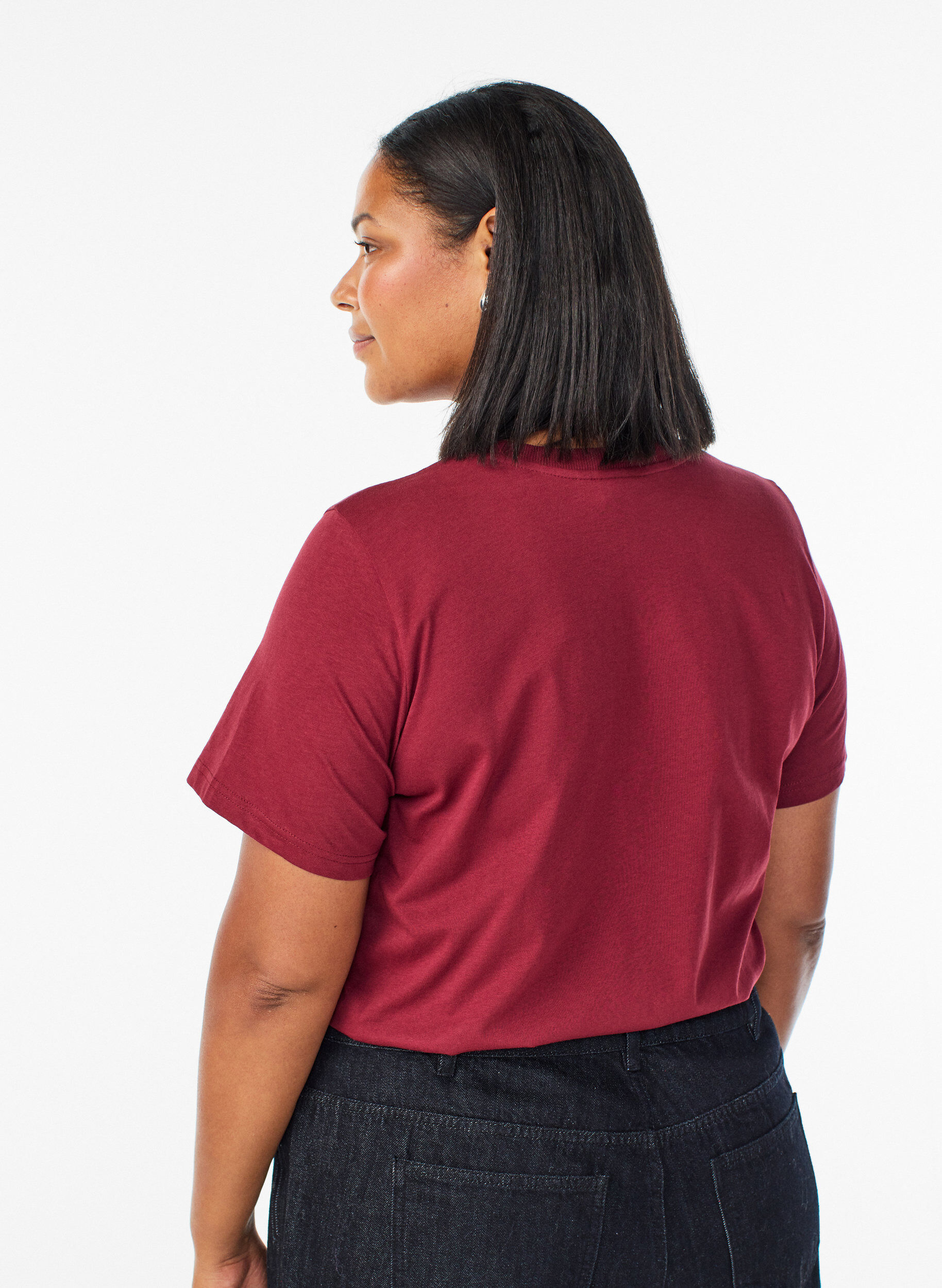 ZizziBasic T-skjorte i bomull med rund hals, M&oslash;rk Bordeaux, Model image number 2