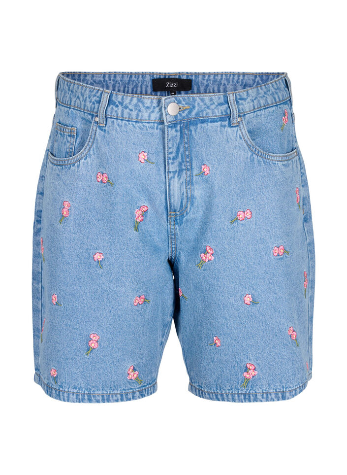 Dongerishorts med broderte jordbær, Blå, Packshot image number 0