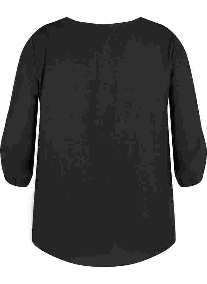 Ensfarget bluse med blonder og 3/4-ermer, Black, Packshot image number 1