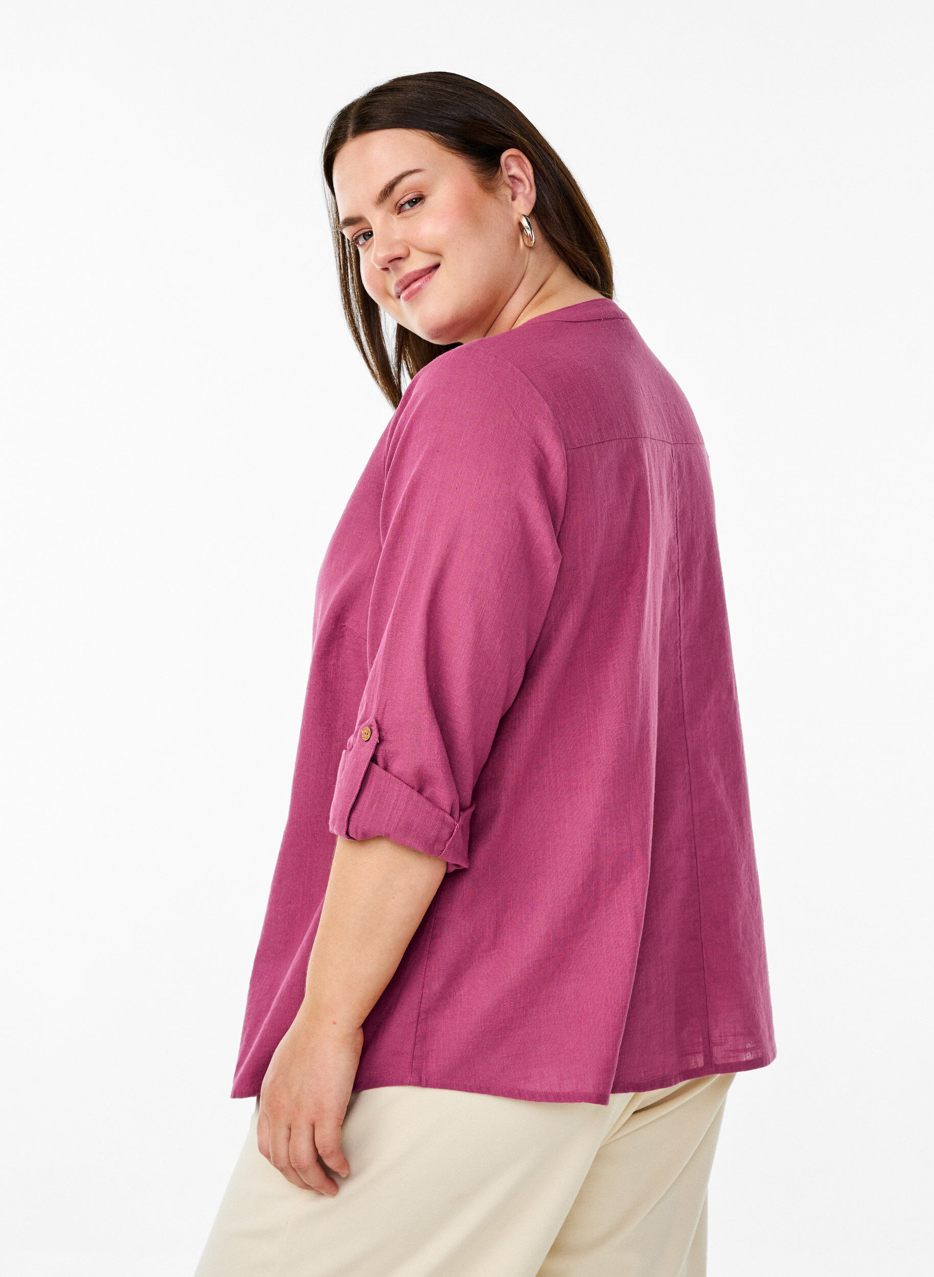 ZizziBomullsbluse med V-hals, R&oslash;d, Model image number 2