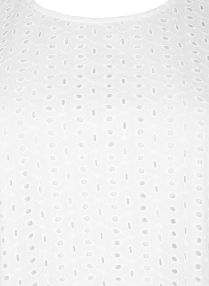 Bluse med puffermer og blondemønster, Hvit, Packshot image number 2