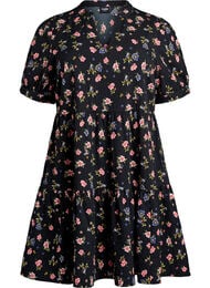 FLASH - Kort A-linje kjole, Black Rose Blue Fl.