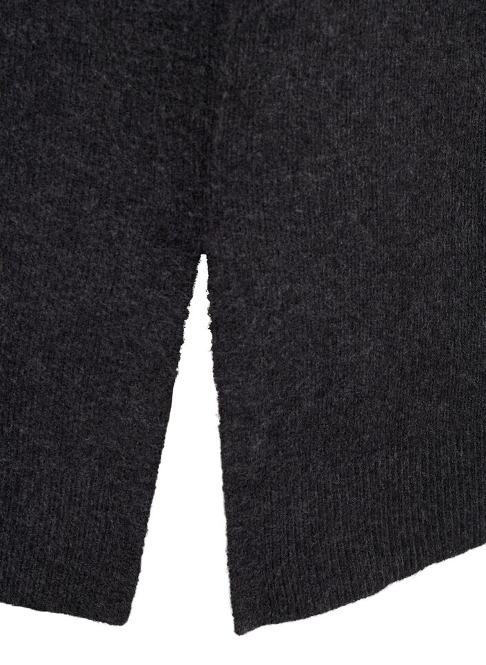 Lang strikket cardigan med lommer, Dark Grey Melange, Packshot image number 3