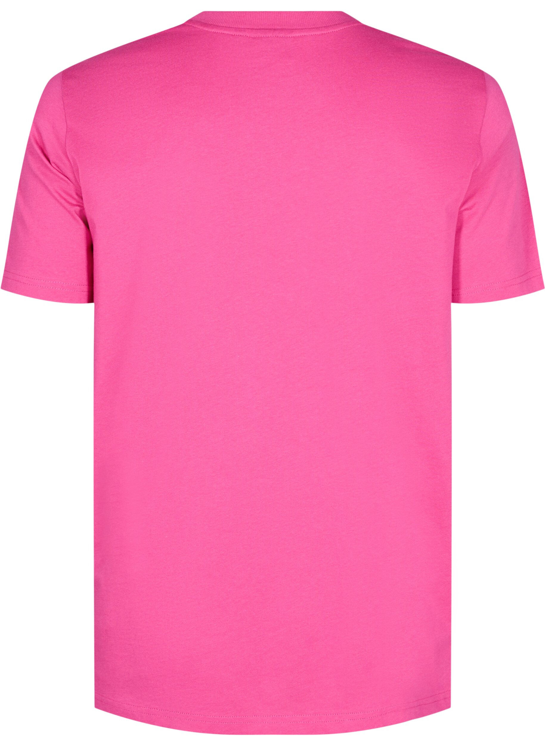 ZizziBasic T-skjorte i bomull med rund hals, Rosa, Packshot image number 1