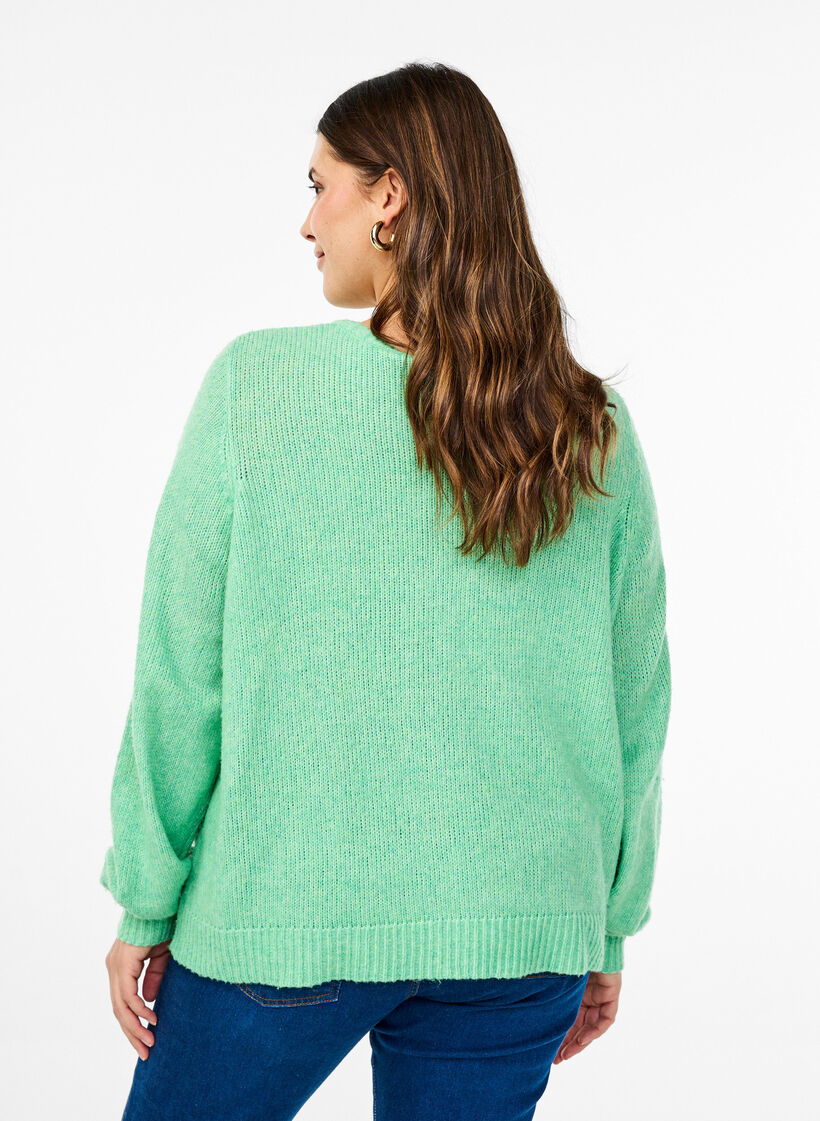 Strikket cardigan med ull og knapper, Light G. Green Mel., Model image number 1