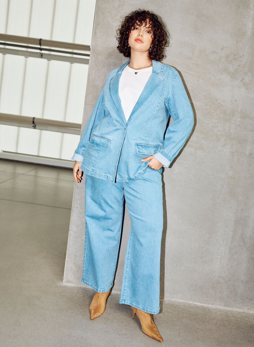 Jeans med vide ben og h&oslash;y midje, Bl&aring;, Image