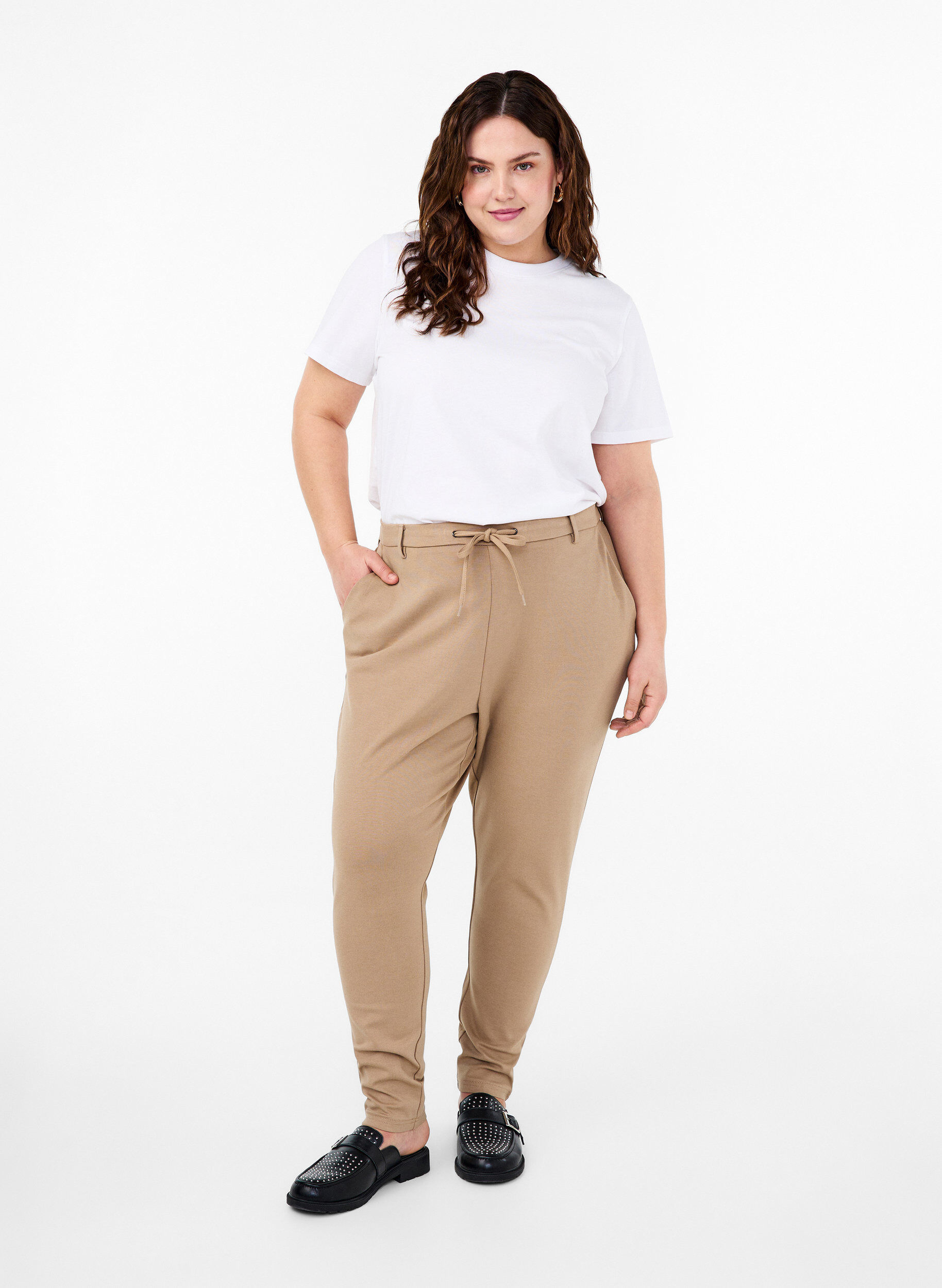 ZizziCroppede Maddison-bukser, Beige, Model image number 0