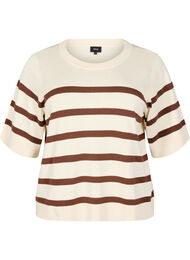 Stripete strikketopp med korte ermer, Birch w. Tiramisu