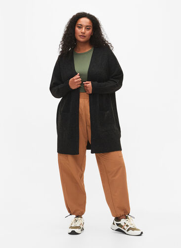 Zizzi Ribbestrikket cardigan med lommer, Grå, Model image number 1