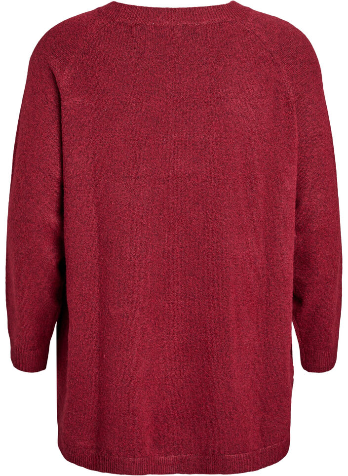 Lang strikkebluse med kuleknapper, Mørk Bordeaux, Packshot image number 1