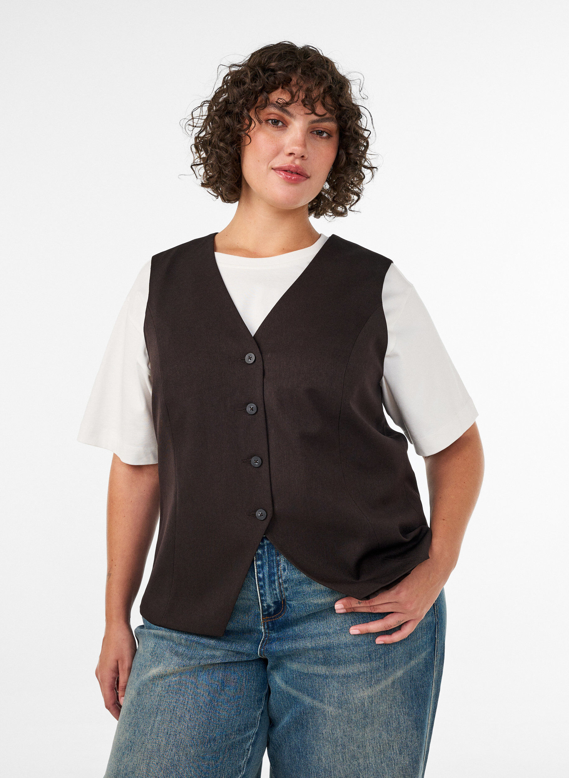 Vest med knappelukking, Brun, Model