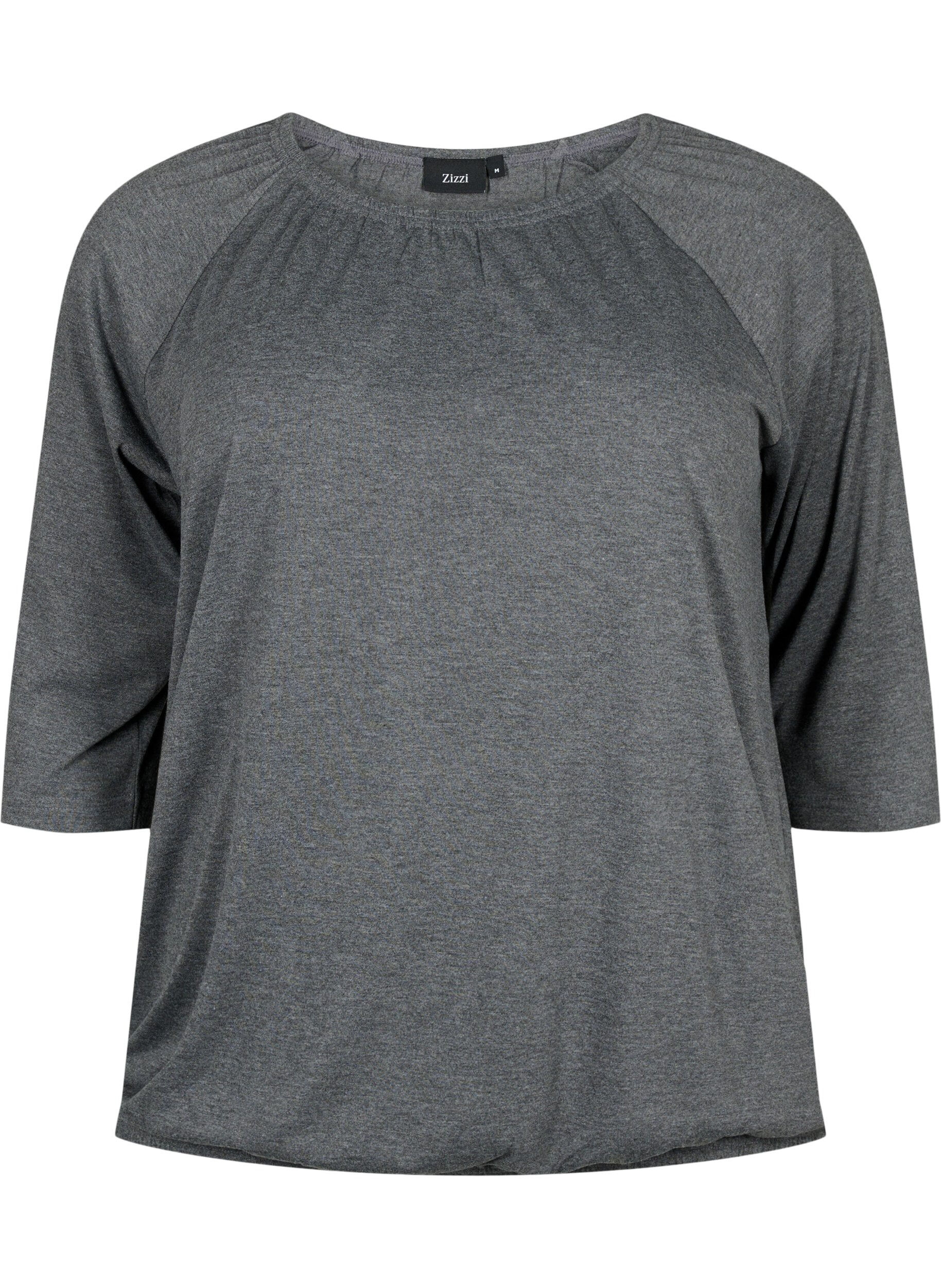 Zizzi Stripete bluse med 3/4 ermer, Dark Grey Melange, Packshot image number 0