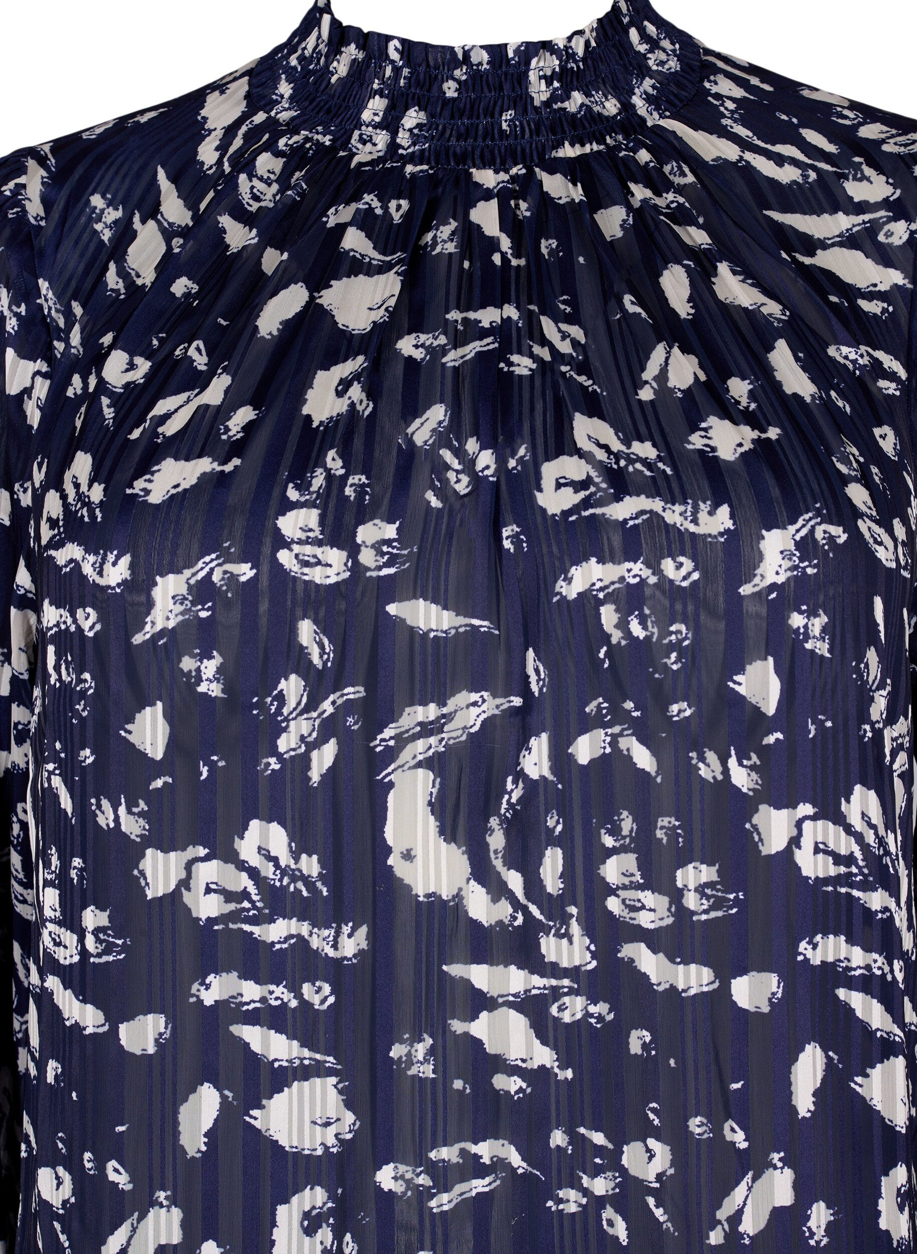 Zizzi M&oslash;nstrete bluse med smock, Blue Leaf AOP, Packshot image number 2