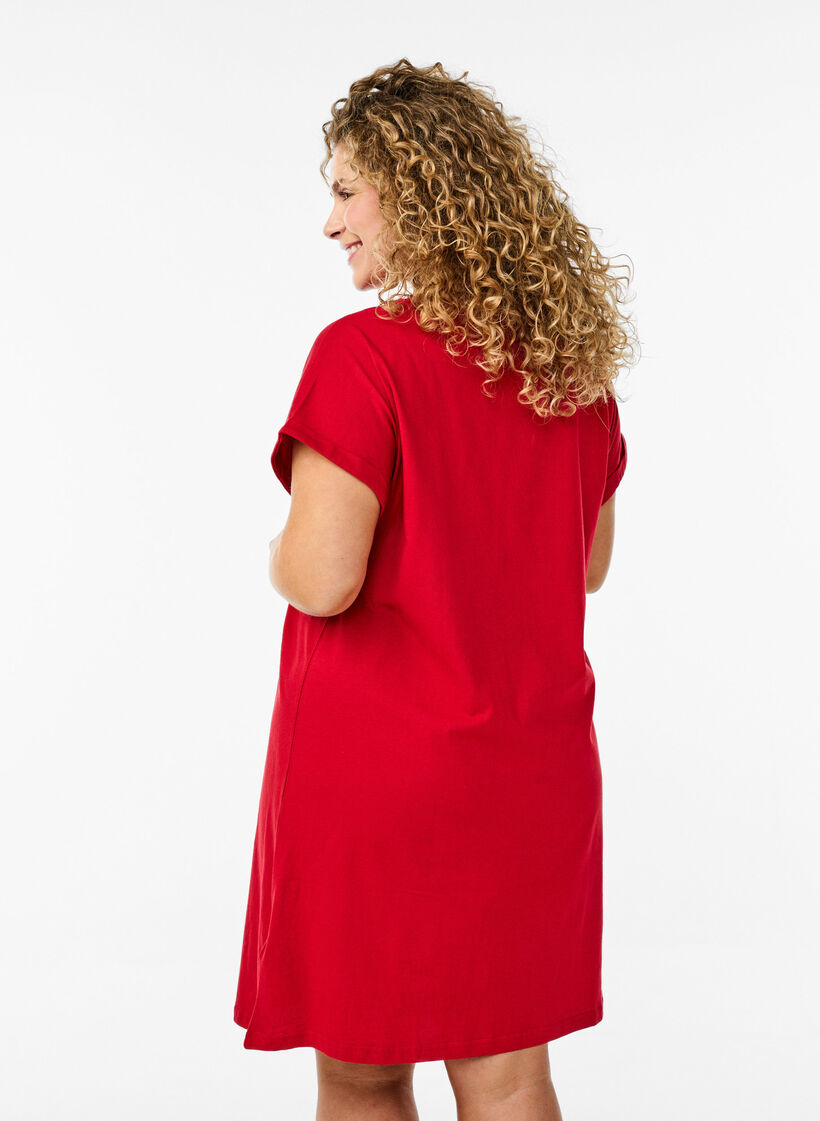 2-pakk T-skjortekjole med korte ermer, R&oslash;d, Model image number 2