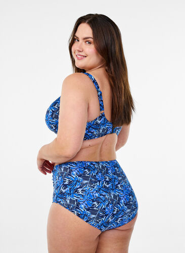 Zizzi Høytlivs bikinitruse med mønster, Blå, Model image number 1