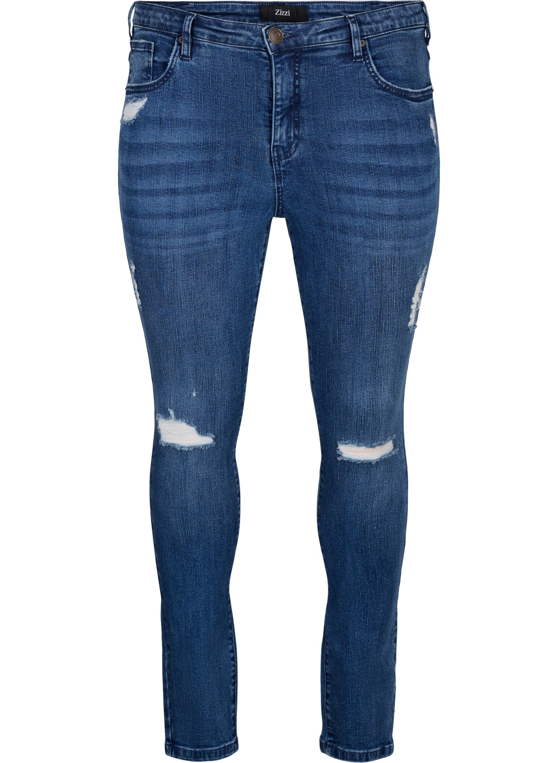 Zizzi Supersmale Amy jeans med slitasjedetaljer, Blue Denim, Packshot image number 0