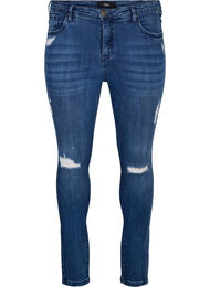 Supersmale Amy jeans med slitasjedetaljer, Blue Denim
