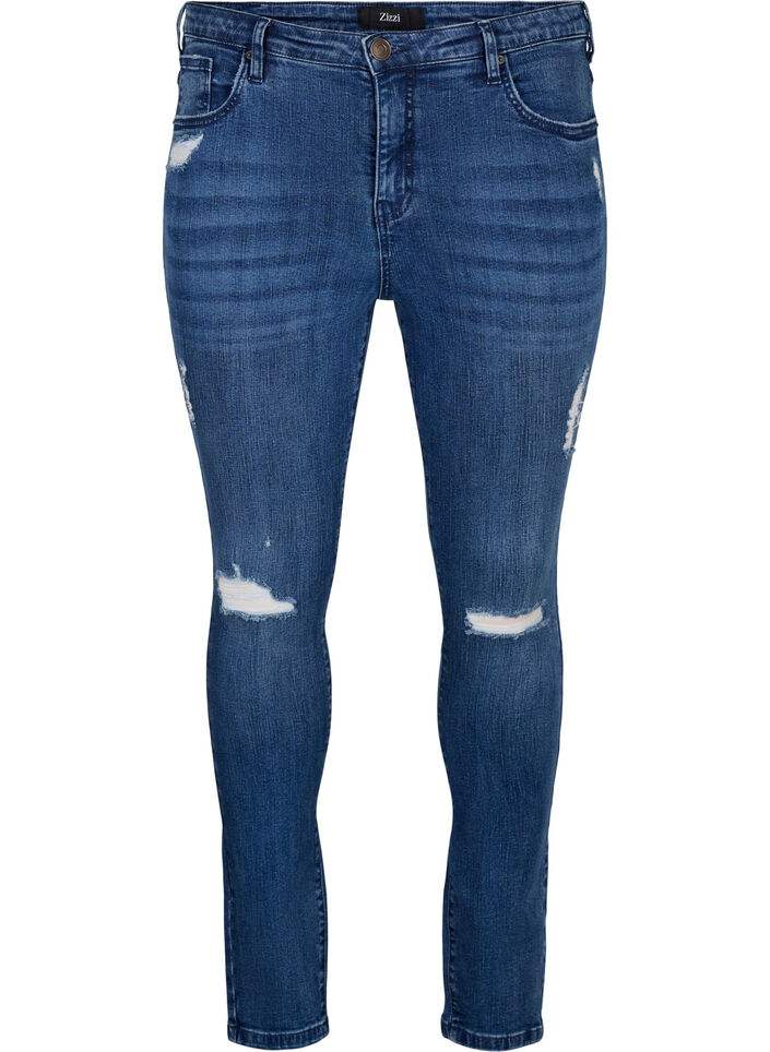 Supersmale Amy jeans med slitasjedetaljer, Blue Denim, Packshot image number 0
