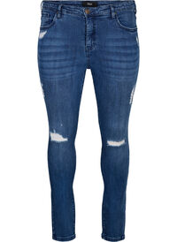 Supersmale Amy jeans med slitasjedetaljer, Blue Denim Supersmale Amy jeans med slitasjedetaljer