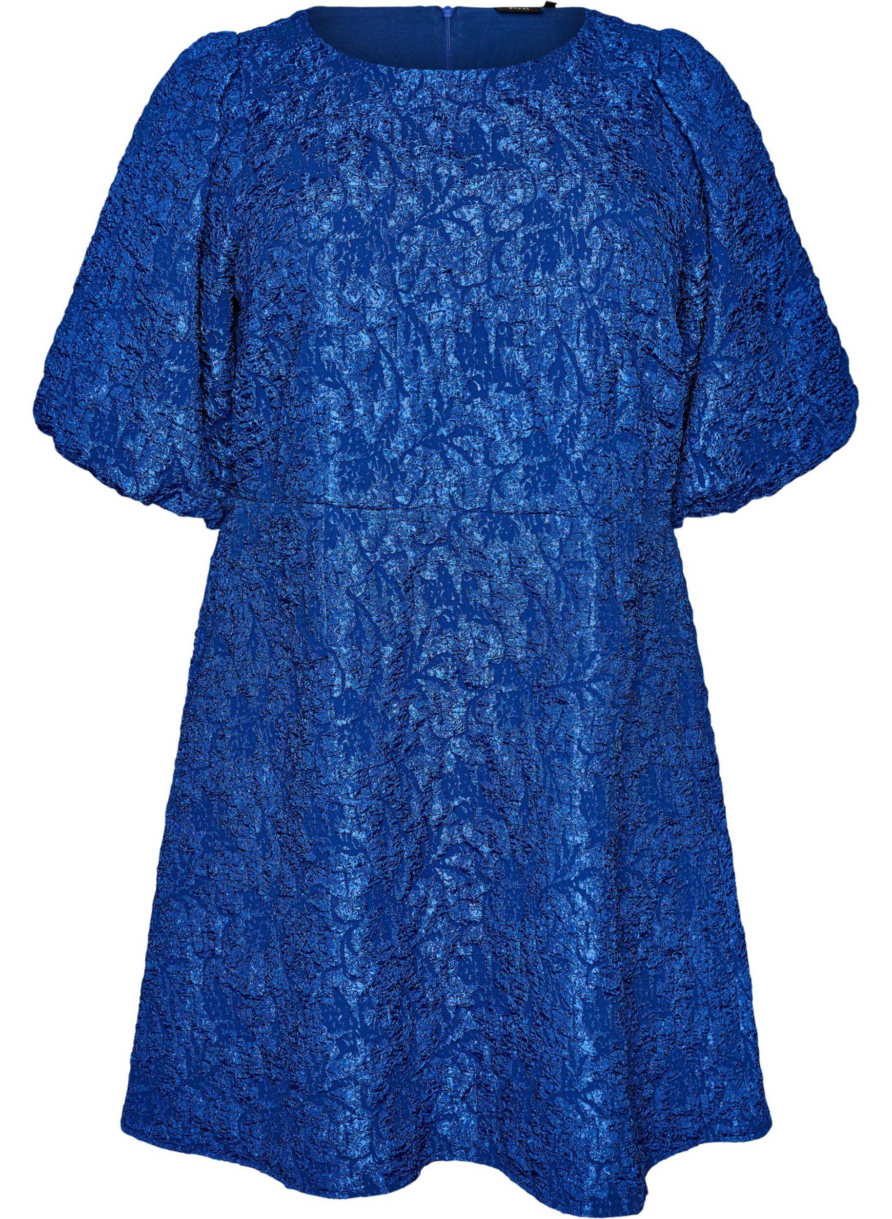 Jacquard kjole med puffermer og A-linje