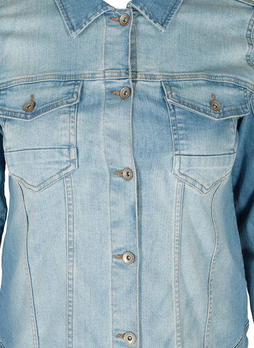 Lys denimjakke med brystlommer, Light blue denim, Packshot image number 2