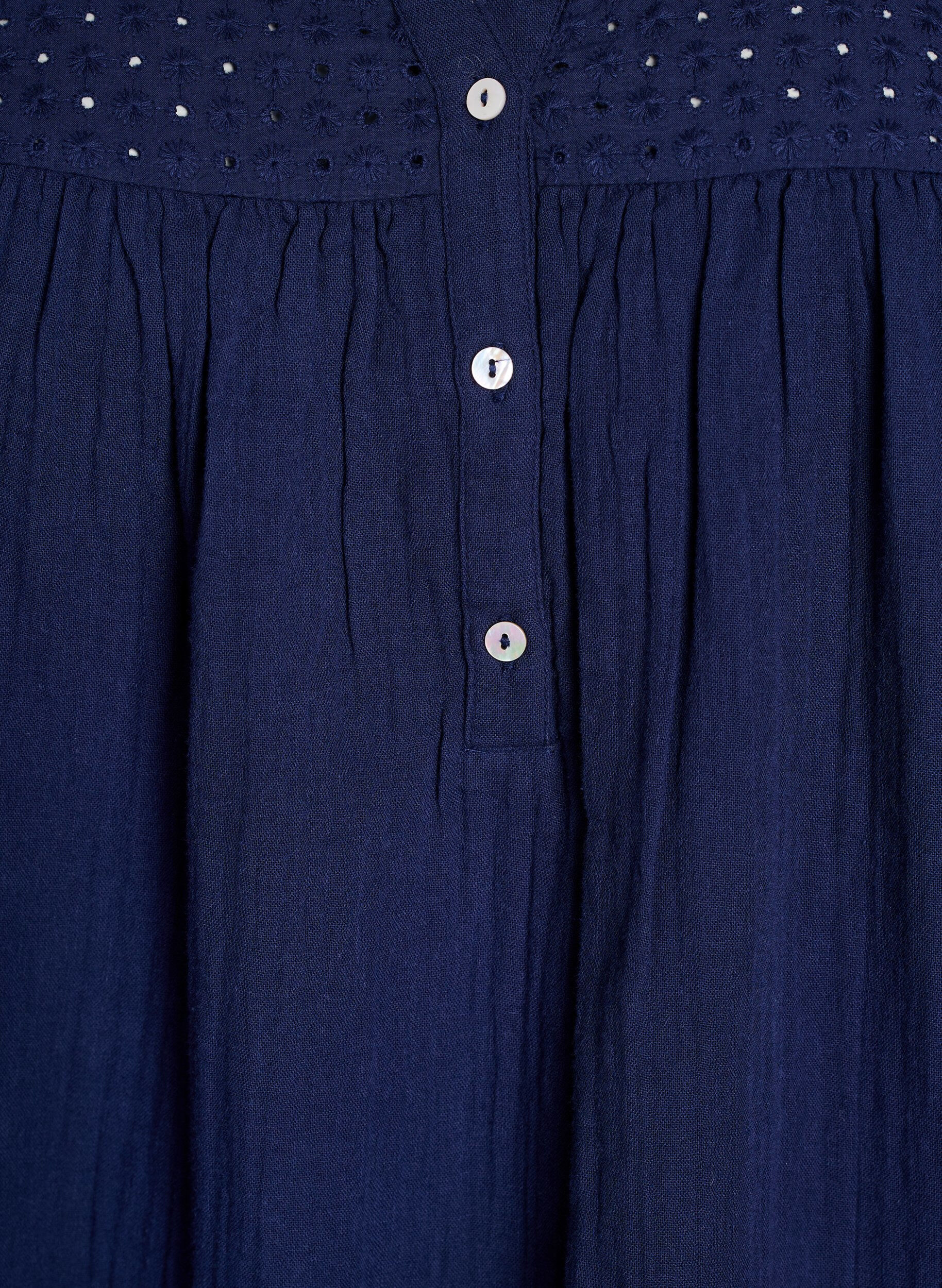 ZizziBomulds muslin-tunika med broderie anglaise, Bl&aring;, Packshot image number 2