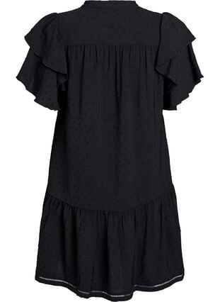 Zizzi Kort kjole med rysjermer og prikkete tekstur, Black, Packshot image number 1