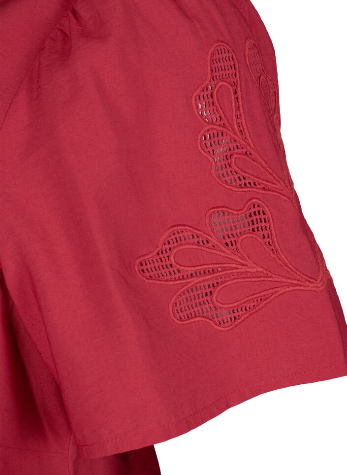 Kortermet bluse i viskose med broderi, Rød, Packshot image number 3