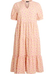 Ankellang kjole med korte ermer og lagdelte volanger, Gul