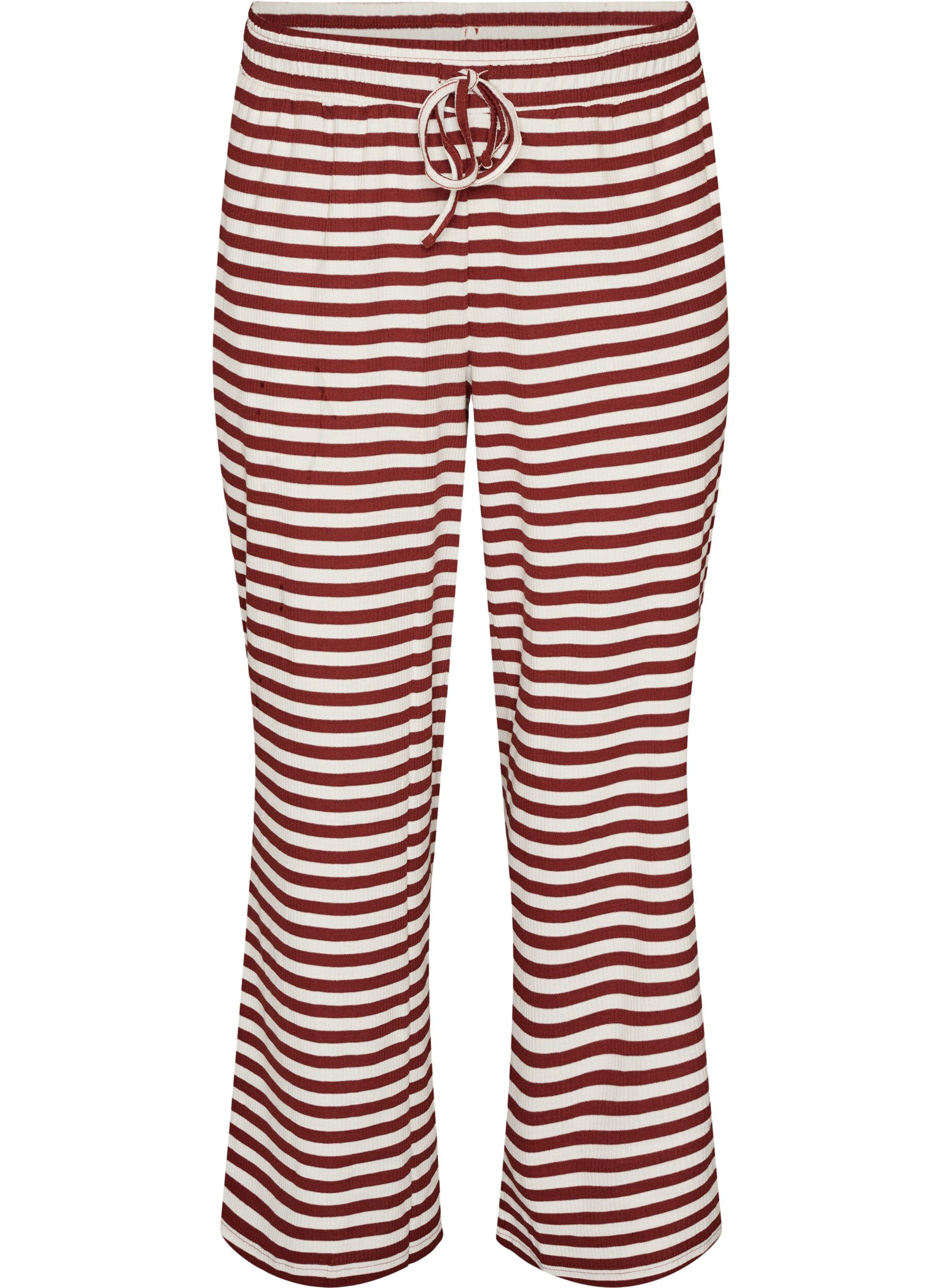 ZizziStripete pyjamasbukser med h&oslash;y midje og vide ben, R&oslash;d, Packshot image number 0