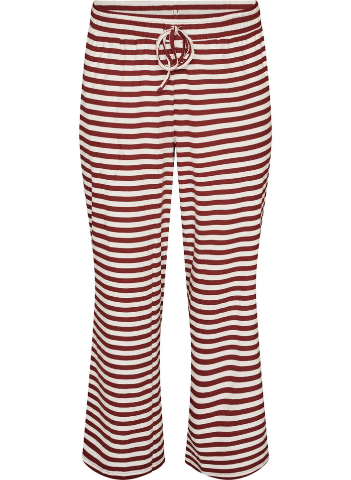 Stripete pyjamasbukser med h&oslash;y midje og vide ben, R&oslash;d, Packshot image number 0