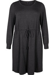 Knelang jerseykjole med bindebånd, Dark Grey Melange