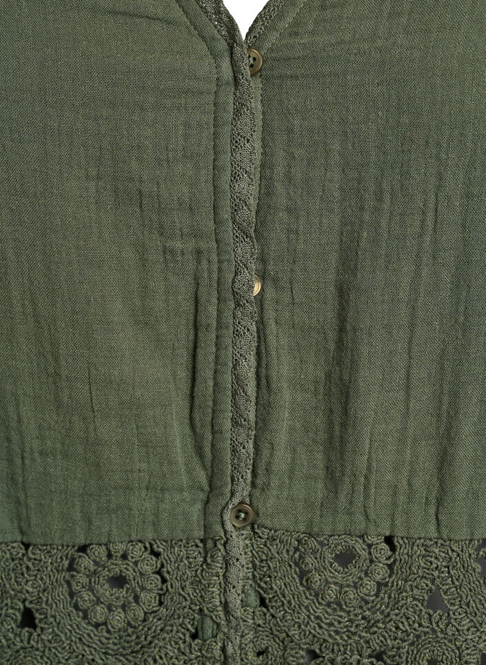 Bomullsskjorte med heklede detaljer, Grønn, Packshot image number 2