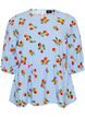 Bluse i bomull med tomattrykk og peplum, Bl&aring;, Packshot image number 0