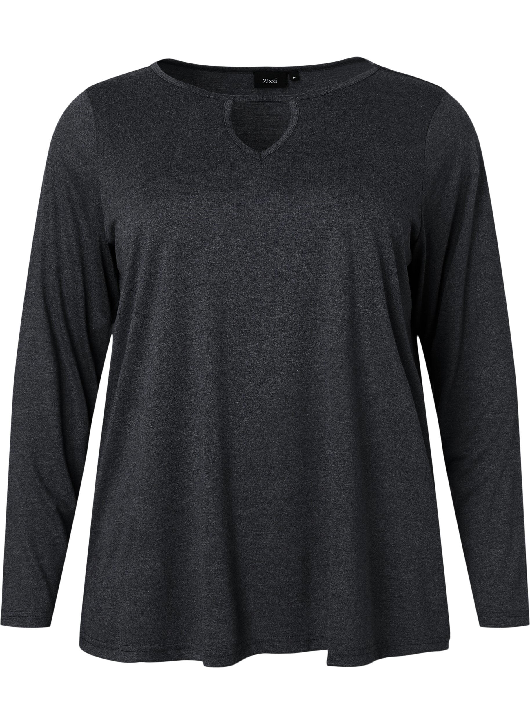 Zizzi Melange bluse med lange ermer, Black Mel. , Packshot image number 0