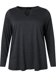 Melange bluse med lange ermer, Black Mel. 