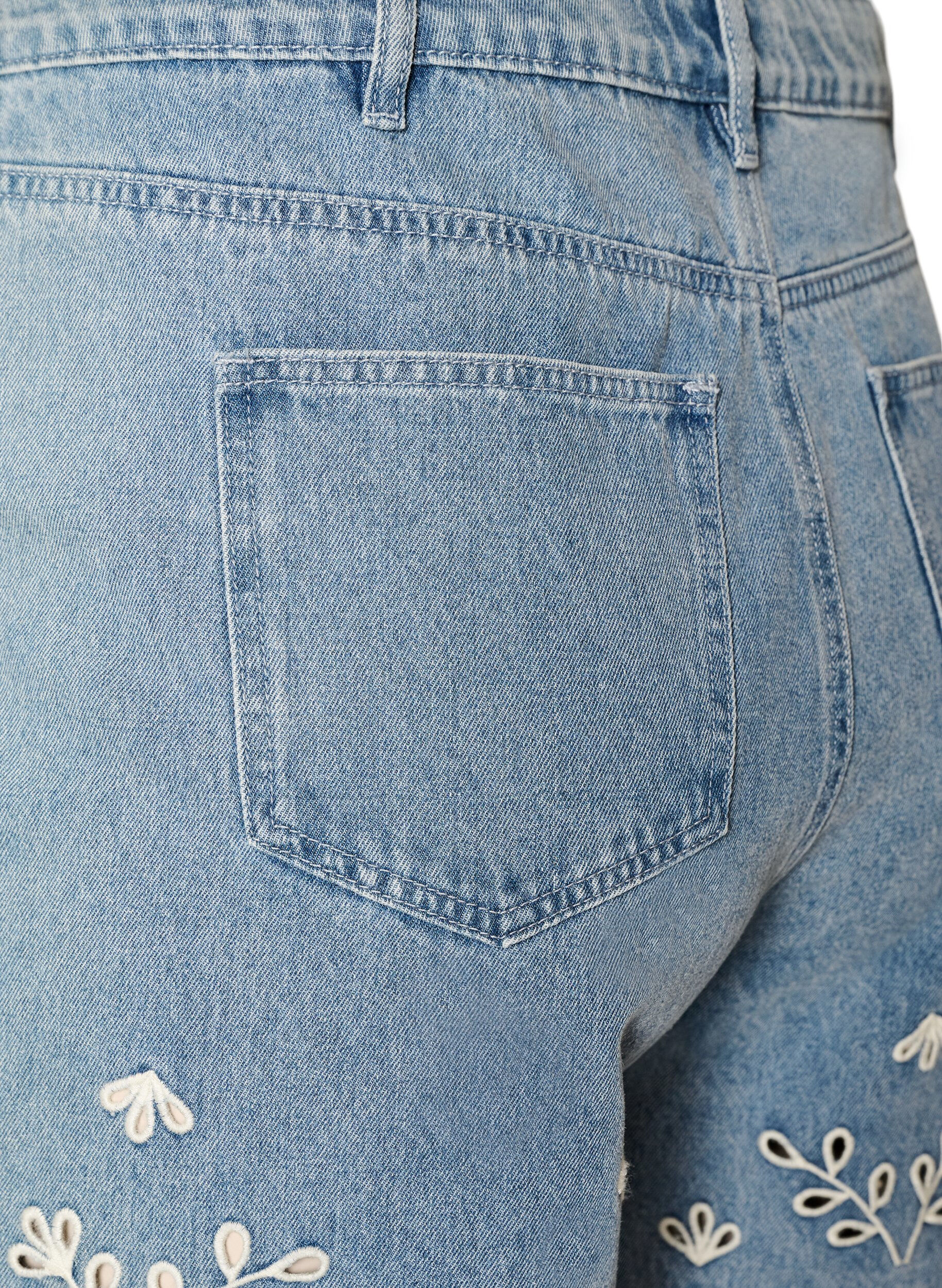 Zizzi Denimshorts med broderie anglaise og h&oslash;y midje, Bl&aring;, Packshot image number 3