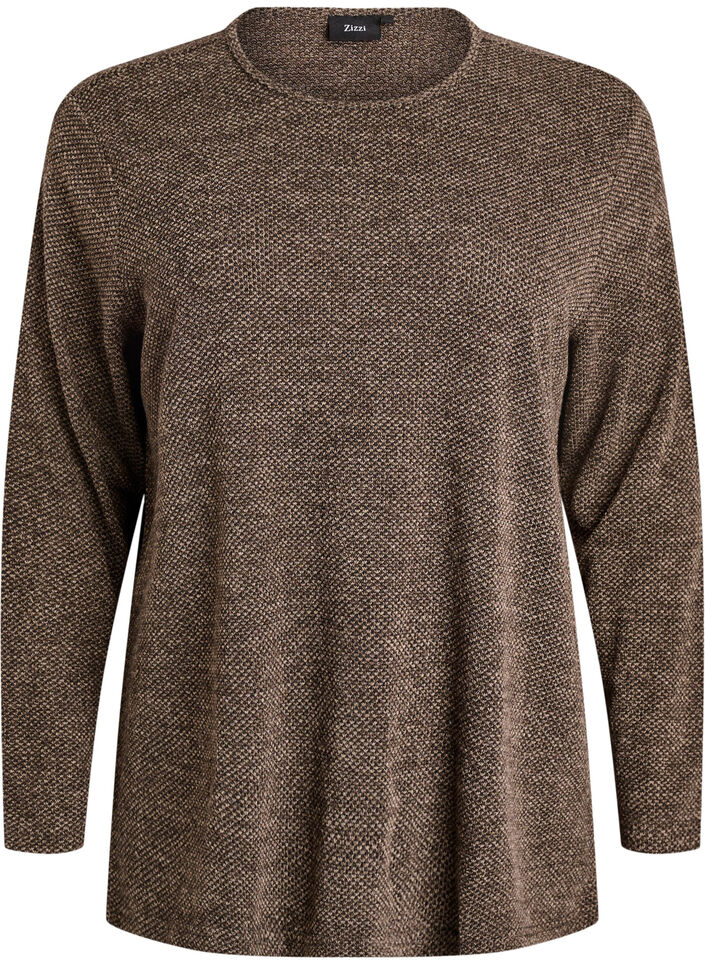 Langermet bluse med tekstur, Brun, Packshot image number 0