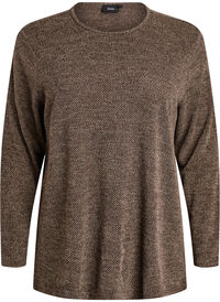 Langermet bluse med tekstur, Brun Langermet bluse med tekstur